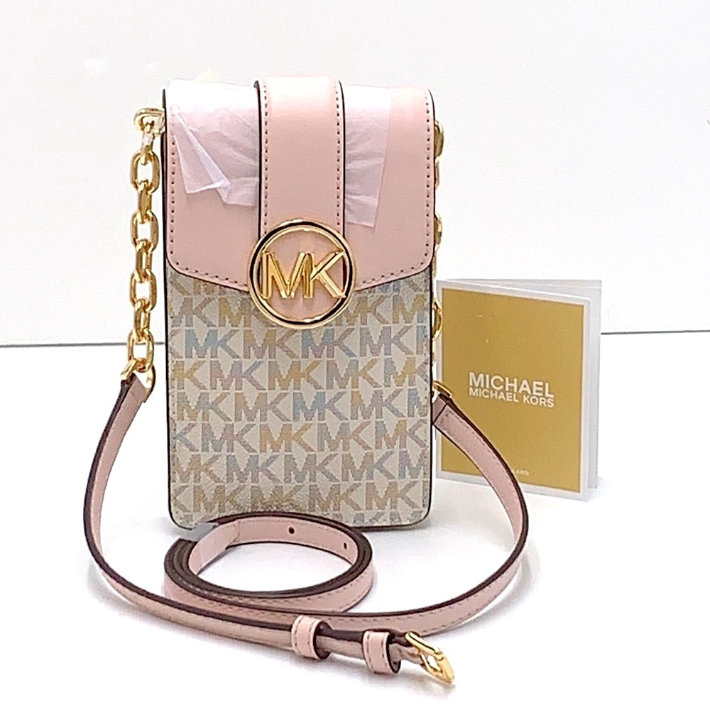 NWT MICHAEL KORS CARMEN SMALL NORTH SOUTH PHONE XBODY POWDER BLUSH MULTI - Picture 2 of 15